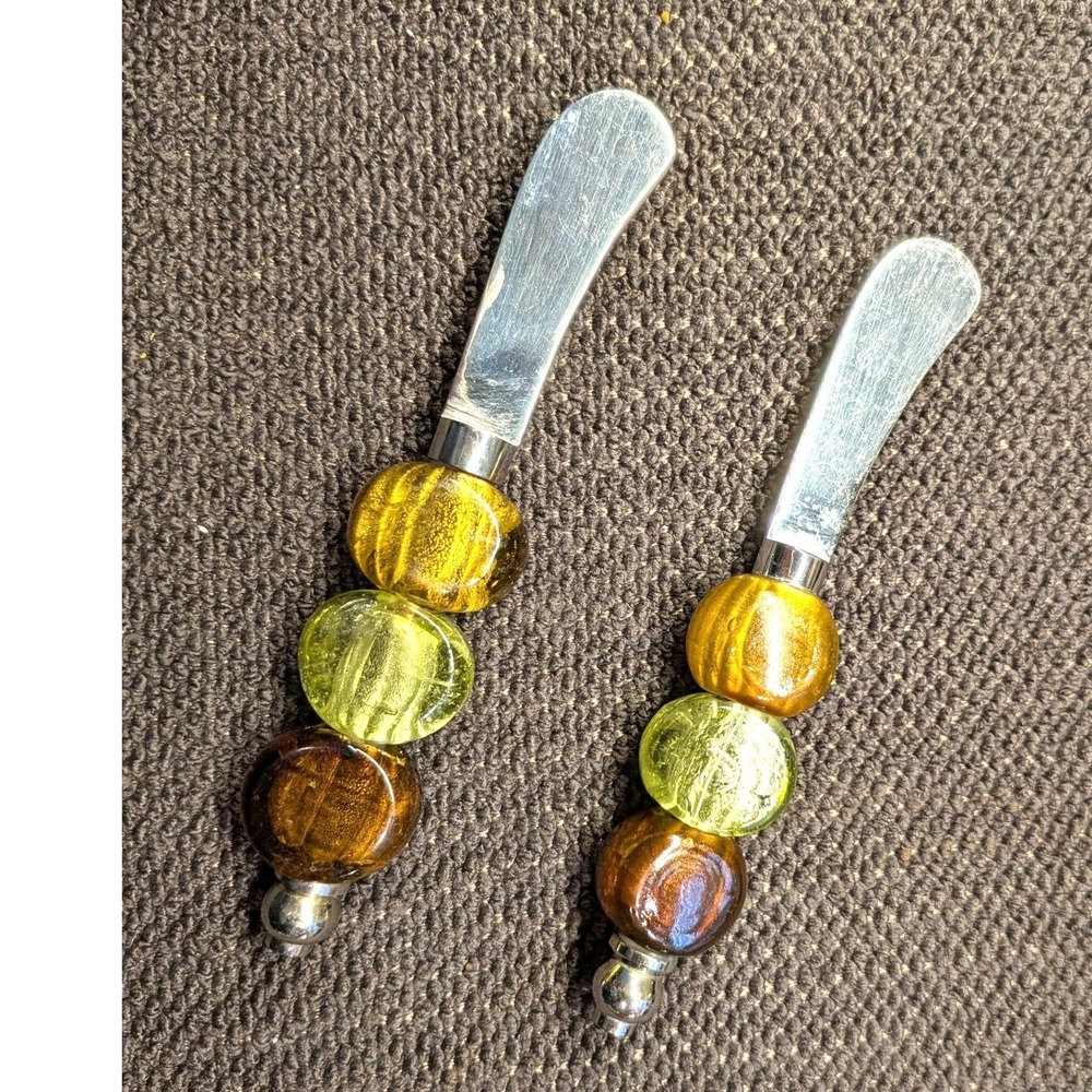 Artisanal Glass Bead Cheese Spreader Set of 2 - Boho-Chic Charcuterie